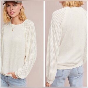 Anthropologie Pleione Pullover Sweater Balloon Sleeve Cream | Size XS